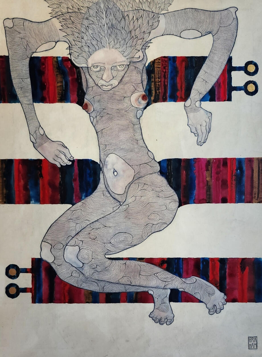 Mein Lieblingsschal. 2024. pencil and gouache, on board. 36cmx 48cm.