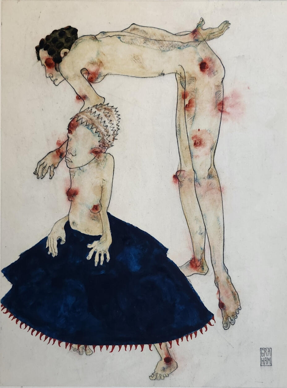 Blue Dress. Pencil and Gouache, on board 30cm x 40cm