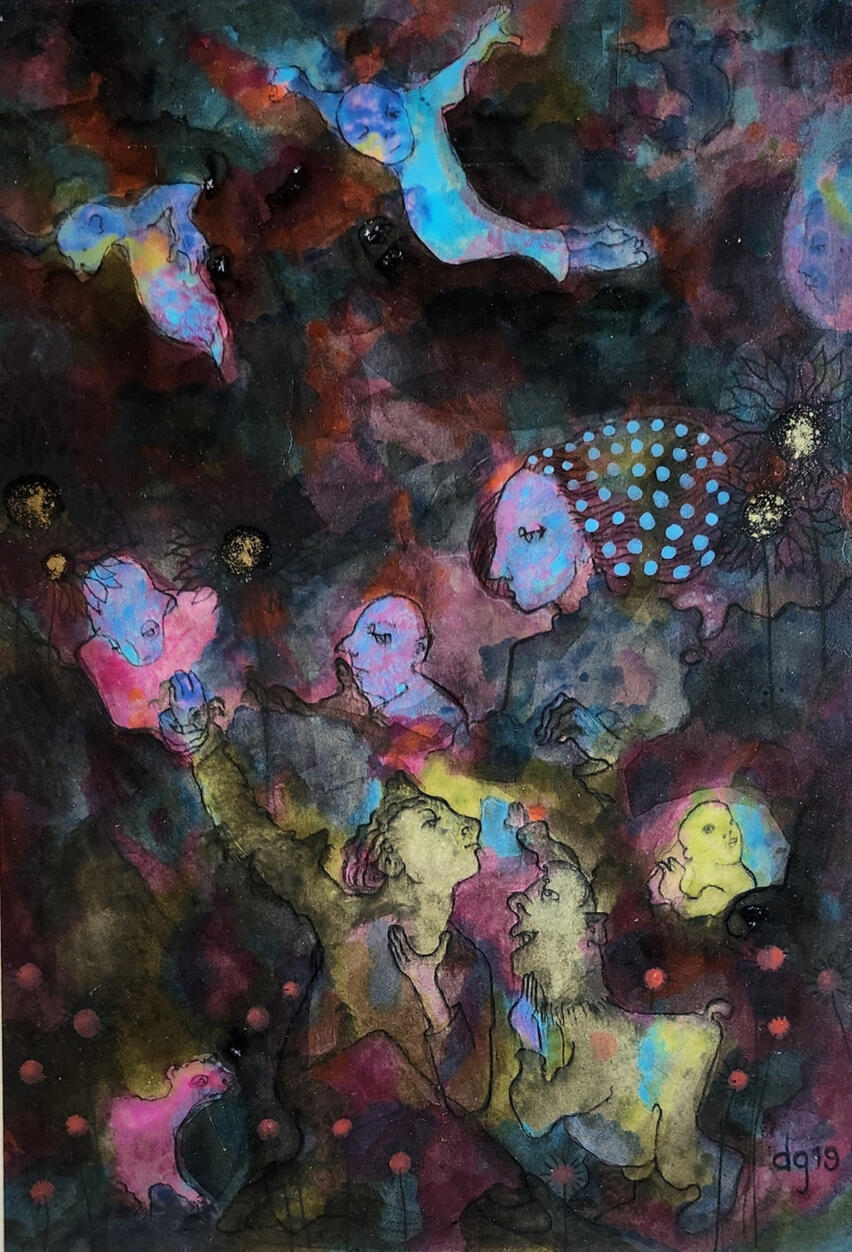 Ghostly Dreams. 2019. pencil and gouache, on board. 22cm x 32cm.