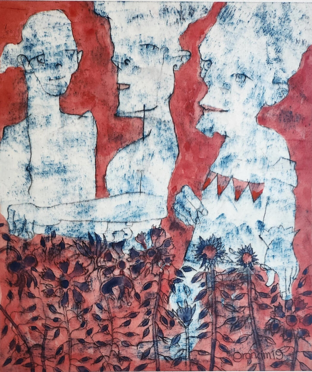 The Garden Red. 2021, pencil and gouache, on board 20cm x 24cm